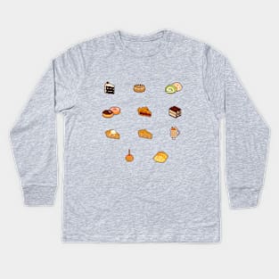 Desserts + garlic bread pixel art Kids Long Sleeve T-Shirt